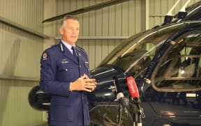 Police Commissioner Mike Bush at the launch of the eagle helicopter trial.