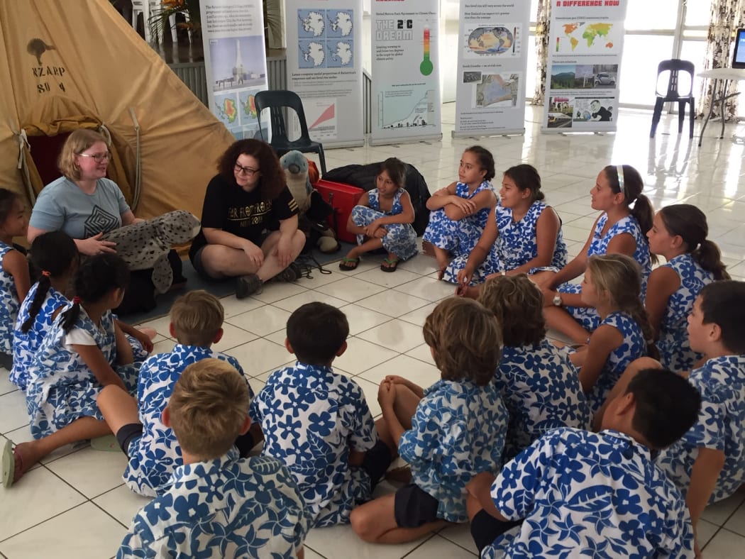 Otago Museum staff share their climate change message with children in the Cook Islands.
