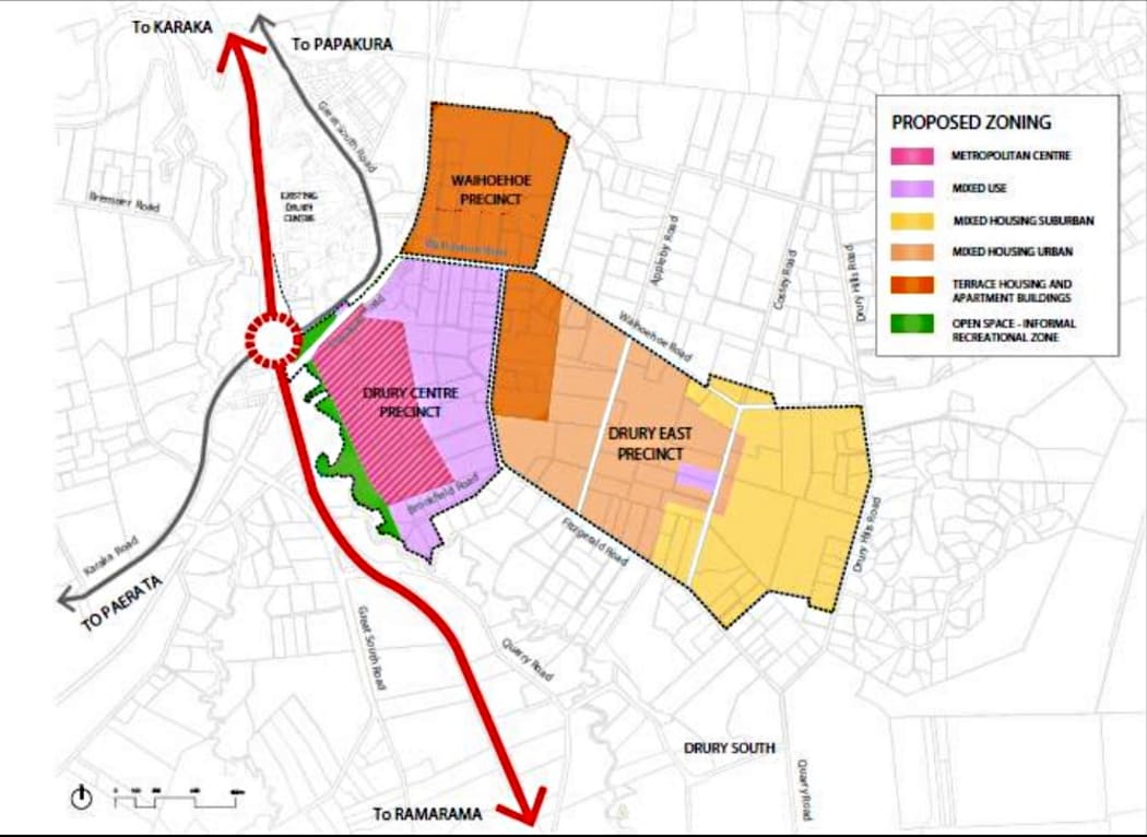 An Auckland Council planning map showing the private plan changes of developers Oyster Capital, Fulton Hogan and Kiwi Property.