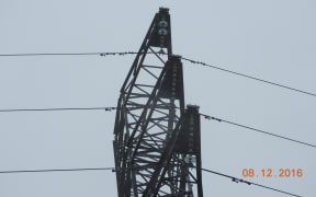 Three transmission towers have a number of their glass insulators damaged.