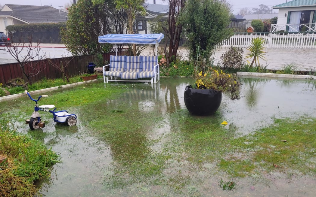 Pahiatua resident Dallas McKinley's soggy yard.