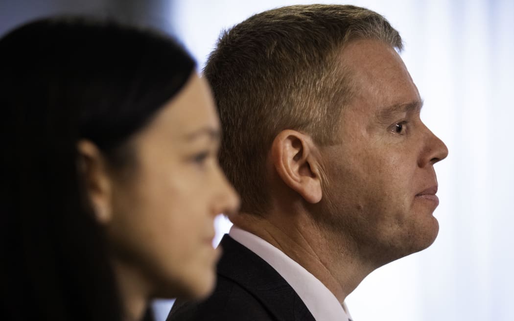 Labour Party president Jill Day and Prime Minister Chris Hipkins announce the Labour list for election 2023