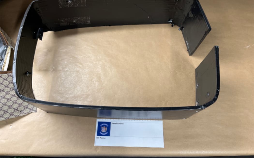 Second intercept – Methamphetamine hidden within plastic panelling inside the passenger’s suitcase.