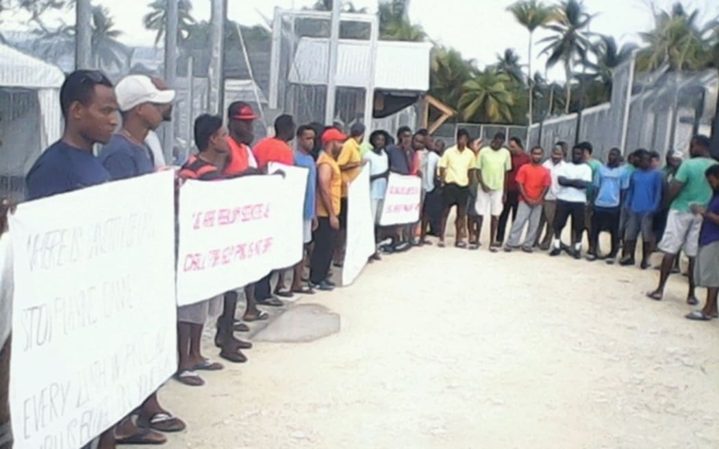 A protest by refugees and asylum seekers on Manus Island in Papua New Guinea.