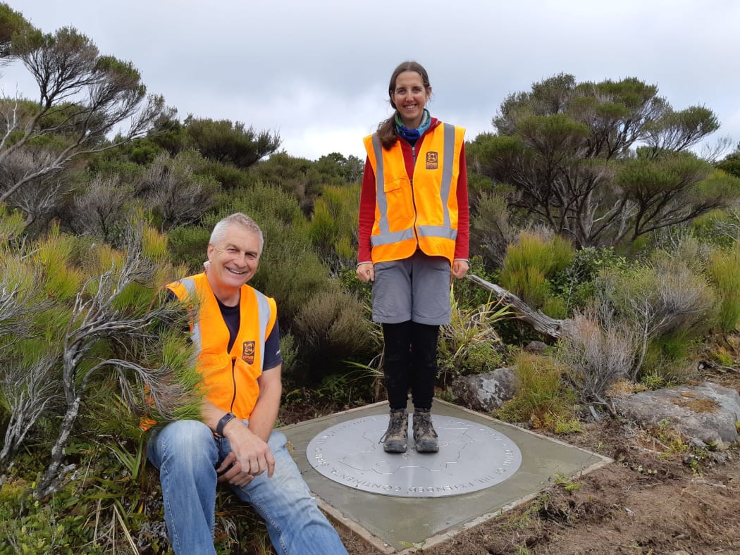 GNS marine geologist Cornel de Ronde and science researcher Jenny Black at the new centre of New Zealand near Greytown.