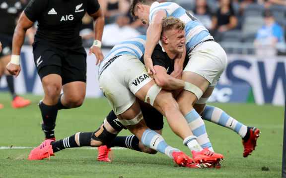 Damian McKenzie. New Zealand All Blacks v Argentina. 2020 Rugby Championship Test Match.