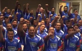 Screengrab from a get well video message Manu Samoa sent to Andrew Strawbridge