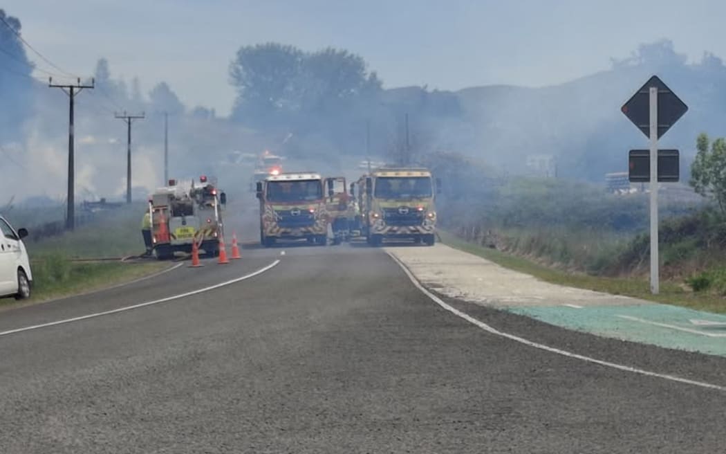 Fire spreading through farmland near Waipawa.