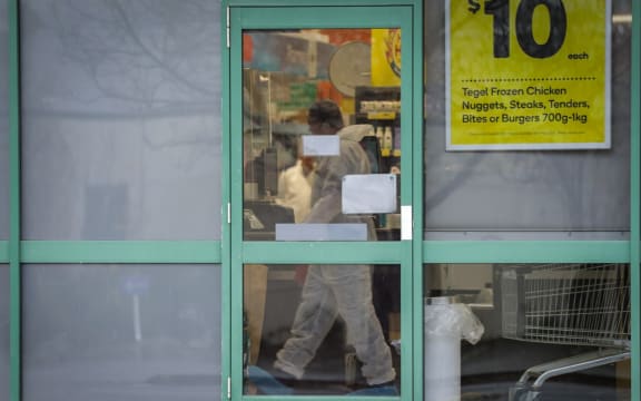 Scene investigations at Countdown on Cumberland Street, Dunedin after a stabbing.