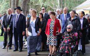Governor-General Dame Patsy Reddy being welcomed onto treaty grounds.