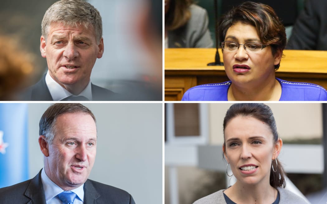 Clockwise from top left: Bill English, Metiria Turei, Jacinda Ardern, John Key