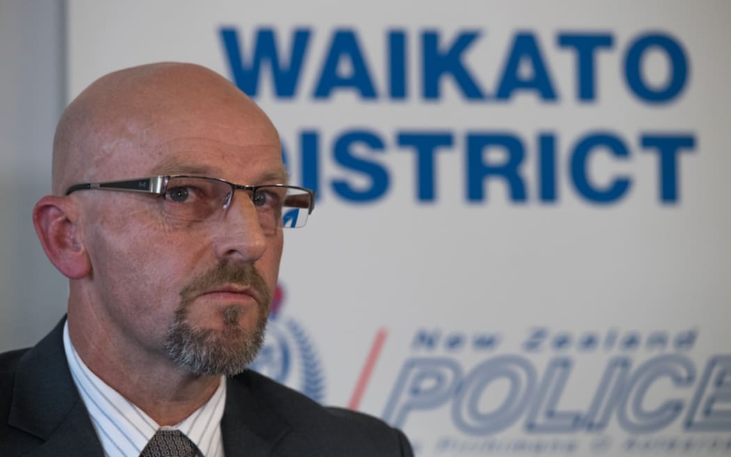 Detective superintendent Chris Page at the Waikato District Central police station in Hamilton, updates media on the hunt for fugitive Rollie Heke, who fired at police during a traffic stop in Morrinsville,
