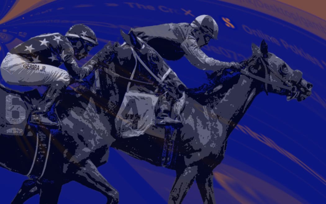 Stylised composite of horse racing and casino advertising