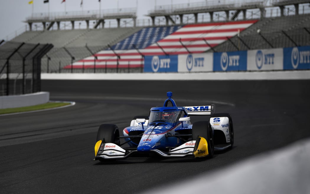 Marcus Armstrong (#66 Meyer Shank Racing Honda) at Indianapolis Motor Speedway in Indianapolis, Indiana.