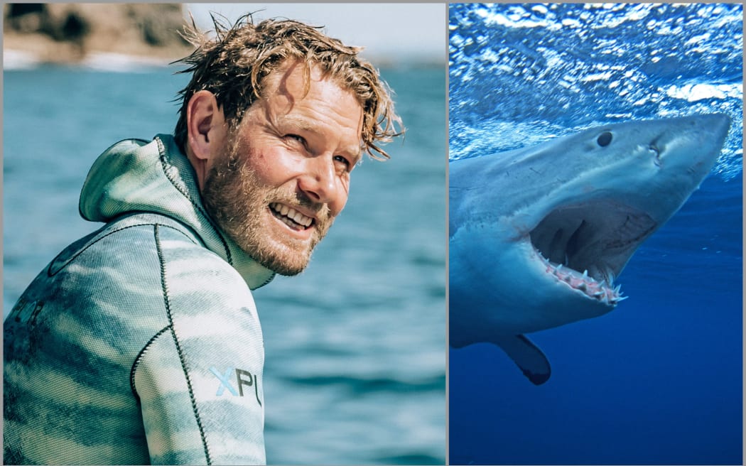 Riley Elliott and great white