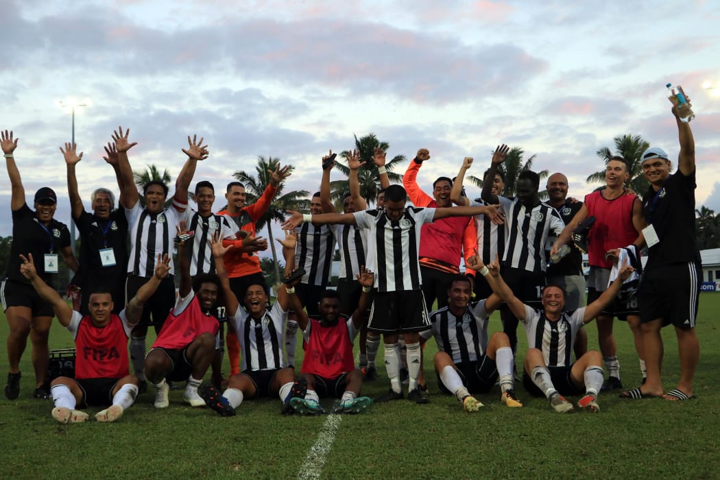 Tupapa Maraerenga from the Cook Islands celebrate qualifying for the OFC Champions League main draw.