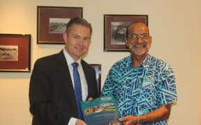 Jonathan Curr, New Zealand’s High Commissioner and Professor Rajesh Chandra, Vice-Chancellor and President of USP following the visit and discussions at the Laucala Campus.
