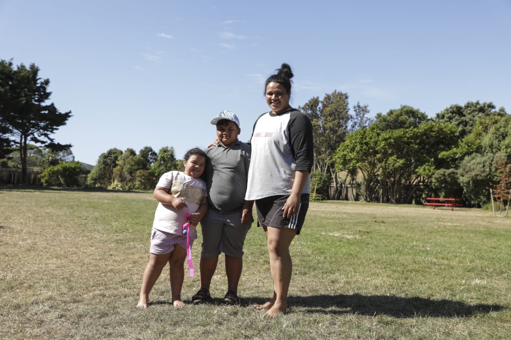 Rita Uiese with her son Manaia, 7, and daughter Leiana, 5.