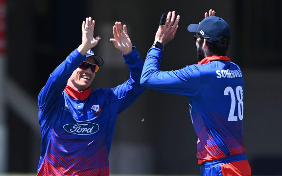 Sean Solia and Will Somerville.
Ford Trophy one day domestic cricket. Auckland Aces v  Central Districts Stags at Eden Park Outer Oval. Friday 19 February 2021.