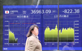 A monitor shows the price of Nikkei Stock Average in Chiyoda Ward, Tokyo on March 4, 2025. ( The Yomiuri Shimbun ) (Photo by Daisuke Urakami / Yomiuri / The Yomiuri Shimbun via AFP)