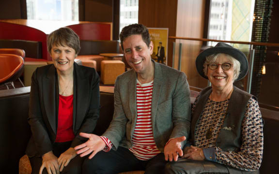 RNZ presenter Wallace Chapman with Helen Clark (left) and Gaylene Preston (right).