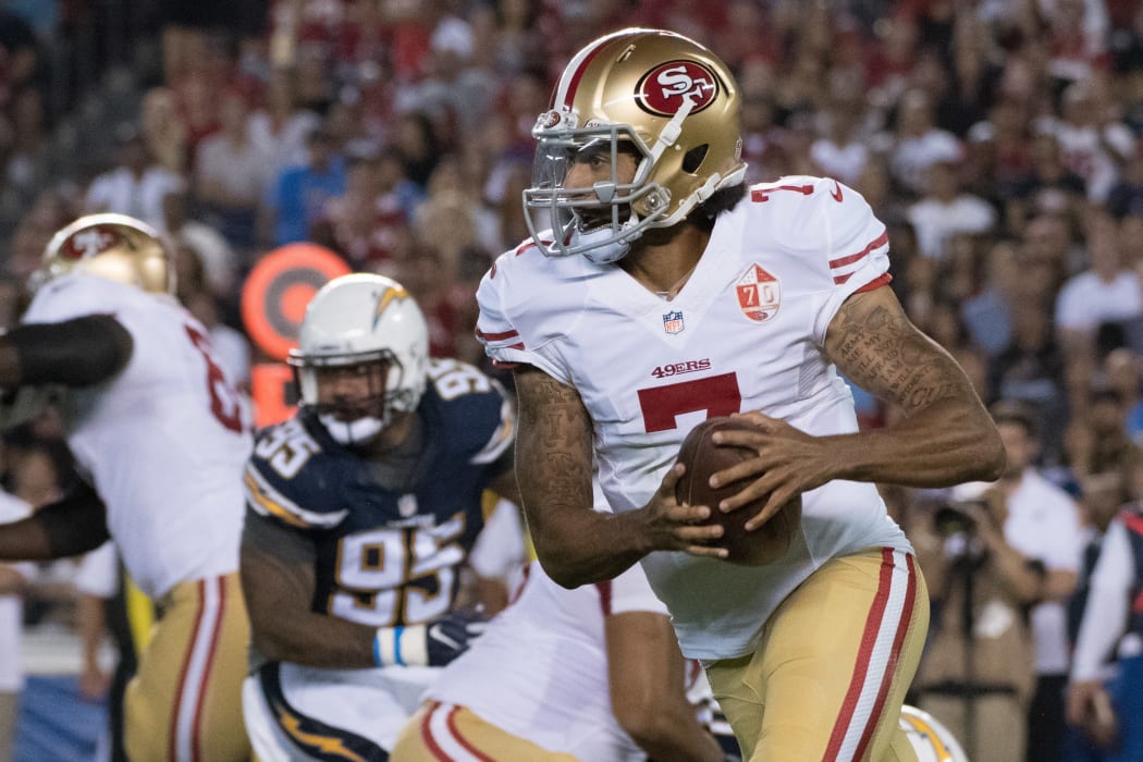 San Francisco 49ers quarterback Colin Kaepernick in action during pre-season