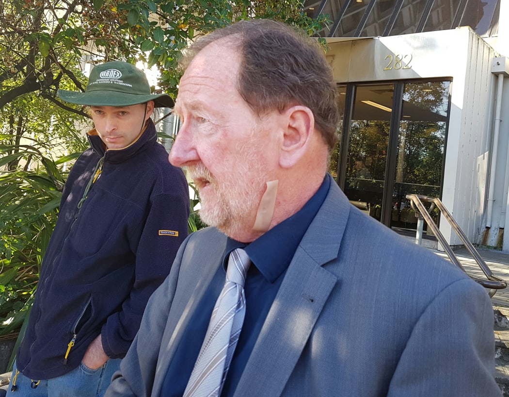 Defence counsel Rupert Glover, left, with his client, Simon Roy Reeve, who has been discharged without conviction for flying a drone without permission in controlled airspace.