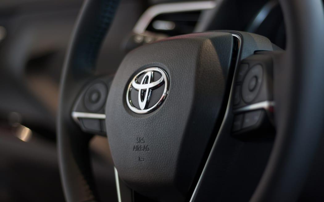 Steering wheel of Toyota vehicle.