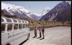 Mt Cook line bus at The Hermitage c. 1960