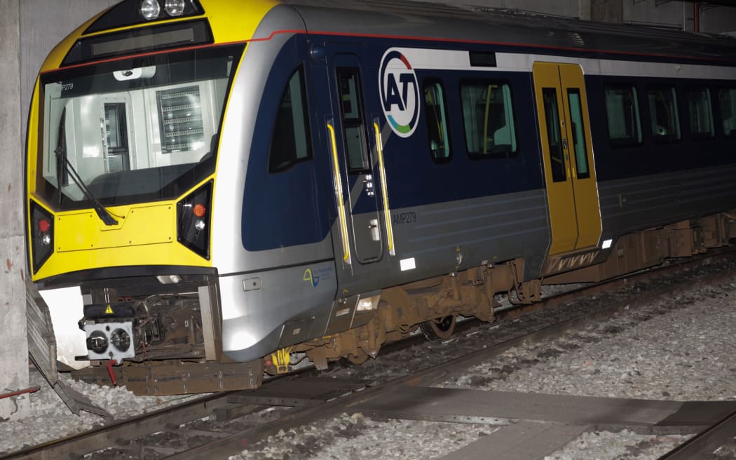 The train that derailed in Auckland this morning.