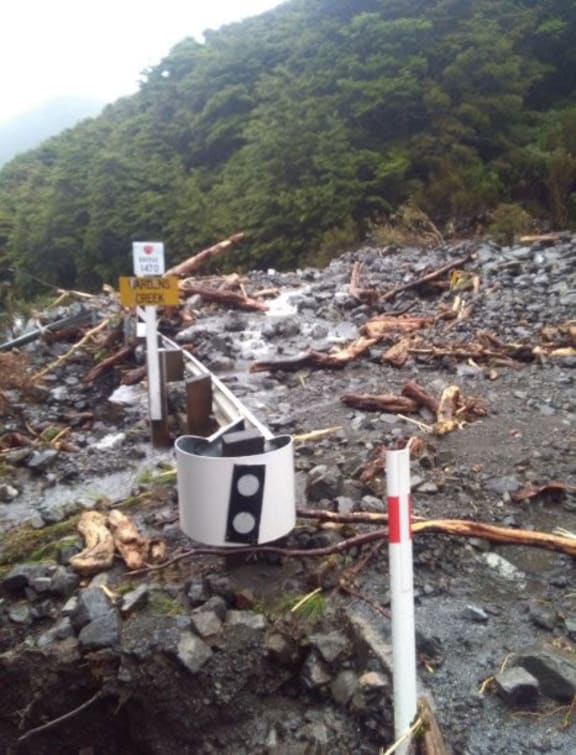 Flood damage at Wardens Creek, west of Arthur's Pass.