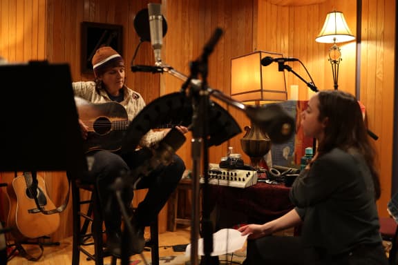 Singer-songwriter Amy Ray with Sarah Jarosz in Nashville's Sound Emporium studio.