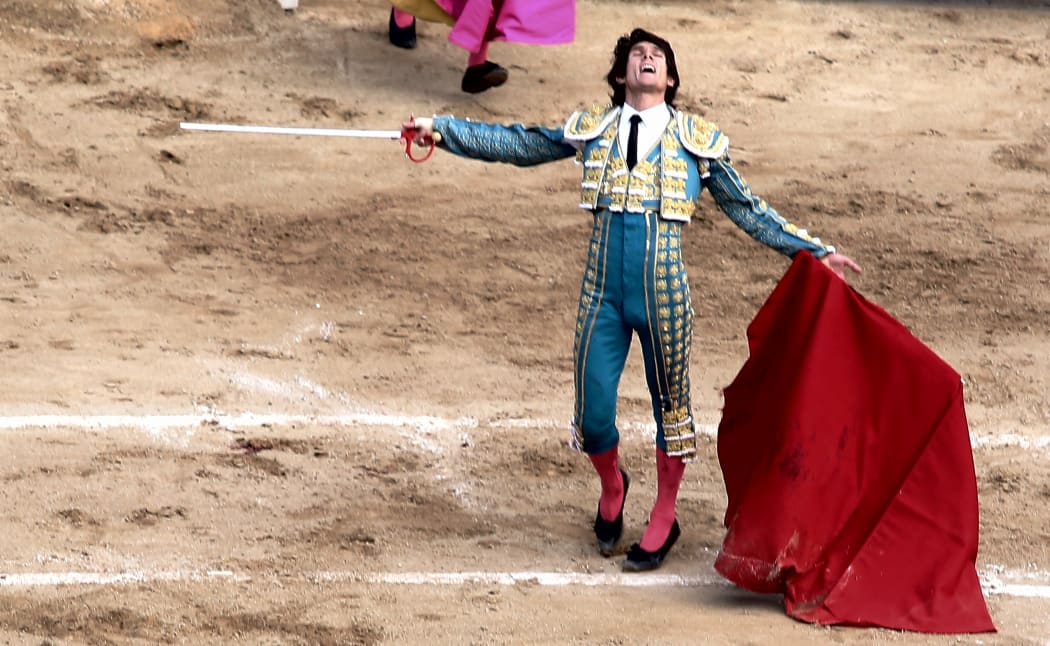 French matador Sebastien Castella reacts during a bullfight at the Canaveralejo bullring in Cali, Colombia, on December 30, 2018.