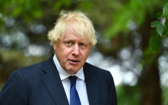 Britain's Prime Minister Boris Johnson attends a national service of remembrance at the National Memorial Arboretum on August 15, 2020.