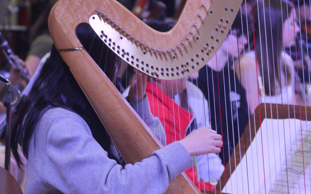 Harpist, New Zealand Secondary Students' Symphony Orchestra 2024
