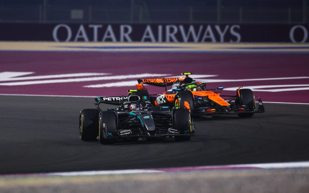 Kimi Antonelli of Mercedes and Lando Norris of McLaren at the 2025 Qatar Grand Prix.