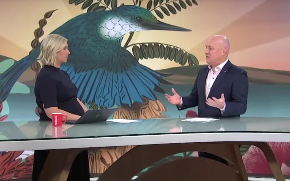 TVNZ Breakfast presenter Anna Burns-Francis interviews prime minister Christopher Luxon