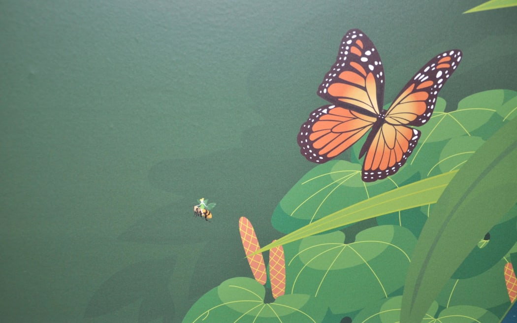 A tiny Tinkerbell hidden in the mural in the paediatric outpatient unit. RNZ/Samantha Gee.