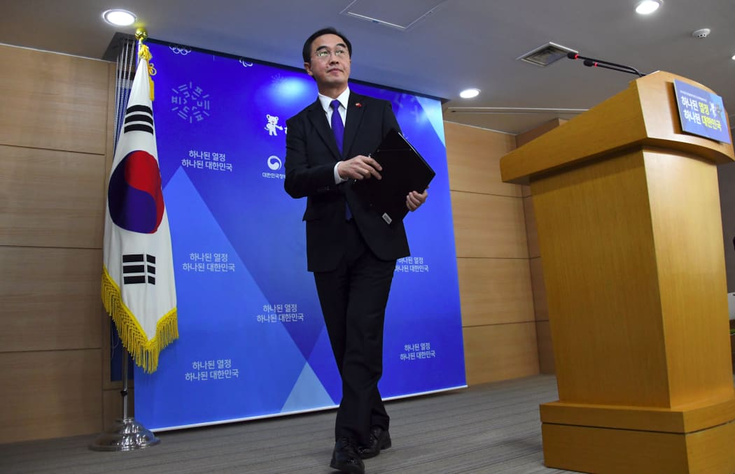 South Korean Unification Minister Cho Myoung-Gyon leaves after a press conference at a government complex in Seoul on January 2 after announcing proposed talks with the North.