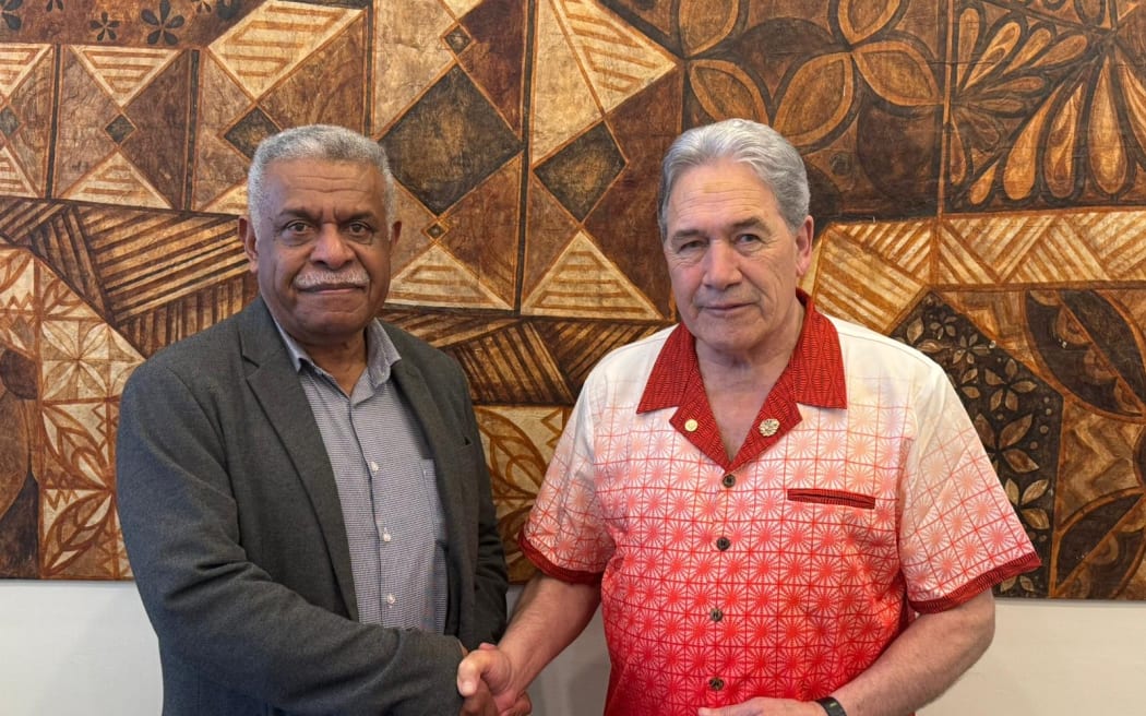 Louis Mapou, left, and NZ Deputy PM and Foreign Minister, Winston Peters, in Nuku'alofa, Tonga, for the 53rd Pacific Islands Forum Leaders Meeting. 26 August 2024
