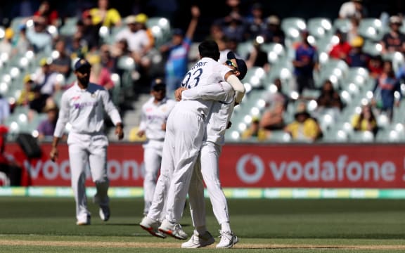 Jasprit Bumrah celebrates a wicket.