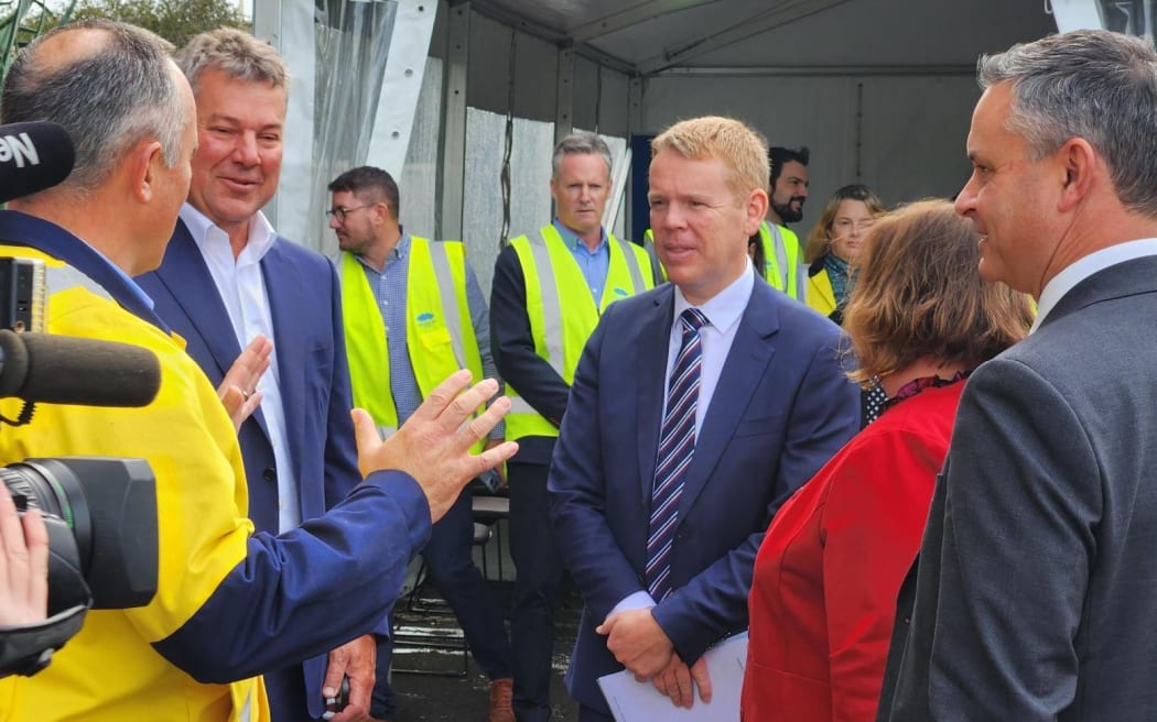 Chris Hipkins, Megan Woods and James Shaw at NZ Steel at Glenbrook