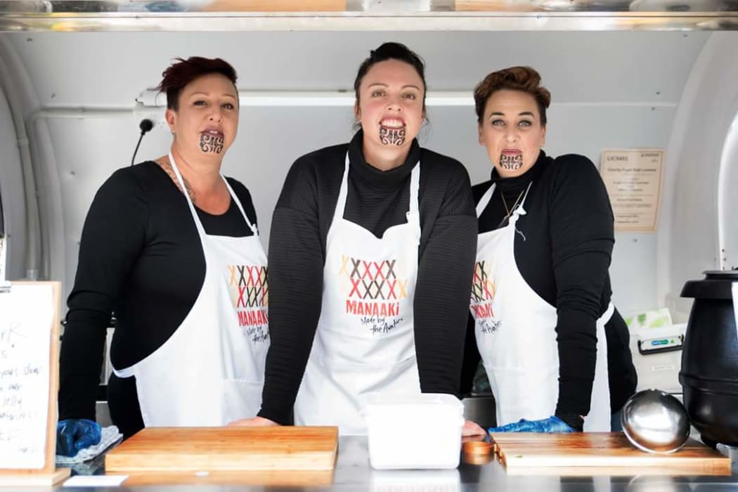 Aunties Renata Wallace, Tineka Smith and Aroha Bond of Manaaki, which has been
named a finalist in the Inspire + Artisan Food Awards.
