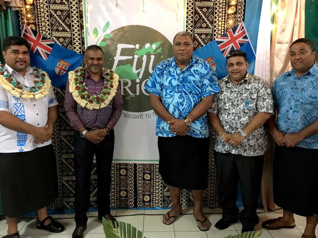 Fiji Minister for Industry, Trade, Tourism, Lands and Marine Resources Faiyaz Koya with colleagues at launch of Fiji Rice