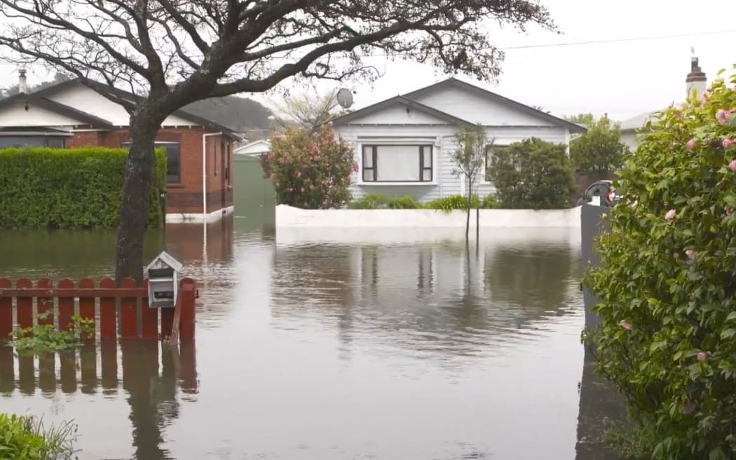 Flooding in the Dunedin suburb of Tainui on 4 October 2024.