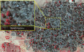 Amnesty International says these two infrared satellite images show the scale of last week’s attack on the village of Doron Baga. It says the images - taken on 2 January (top) and 7 January (bottom) - show densely packed structures and tree cover (seen in red) before and after the village was razed.