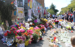 Tributes and flowers left outside Al-Noor Mosque in Christchurch after the terror attacks.