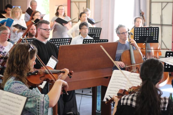 Scholars Baroque Aotearoa and Opus Orchestra in rehearsal for Israel in Egypt (2020)