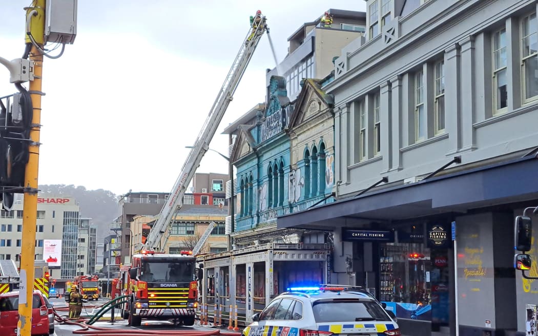 Crews respond to a major fire at a vacant building on Ghuznee St in central Wellington.