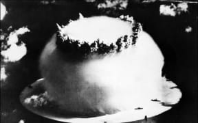 A file photo from July 2014 shows an atomic bomb explosion in Bikini Atoll.